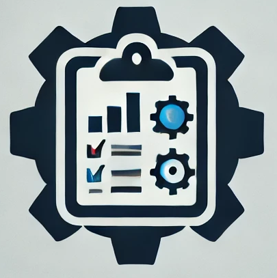 Featuring a clipboard or chart inside a gear, this icon represents management and organizational services within engineering.